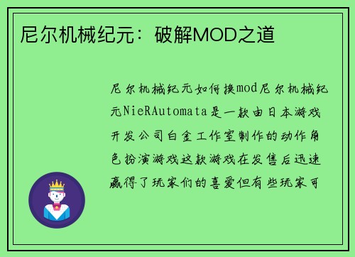 尼尔机械纪元：破解MOD之道